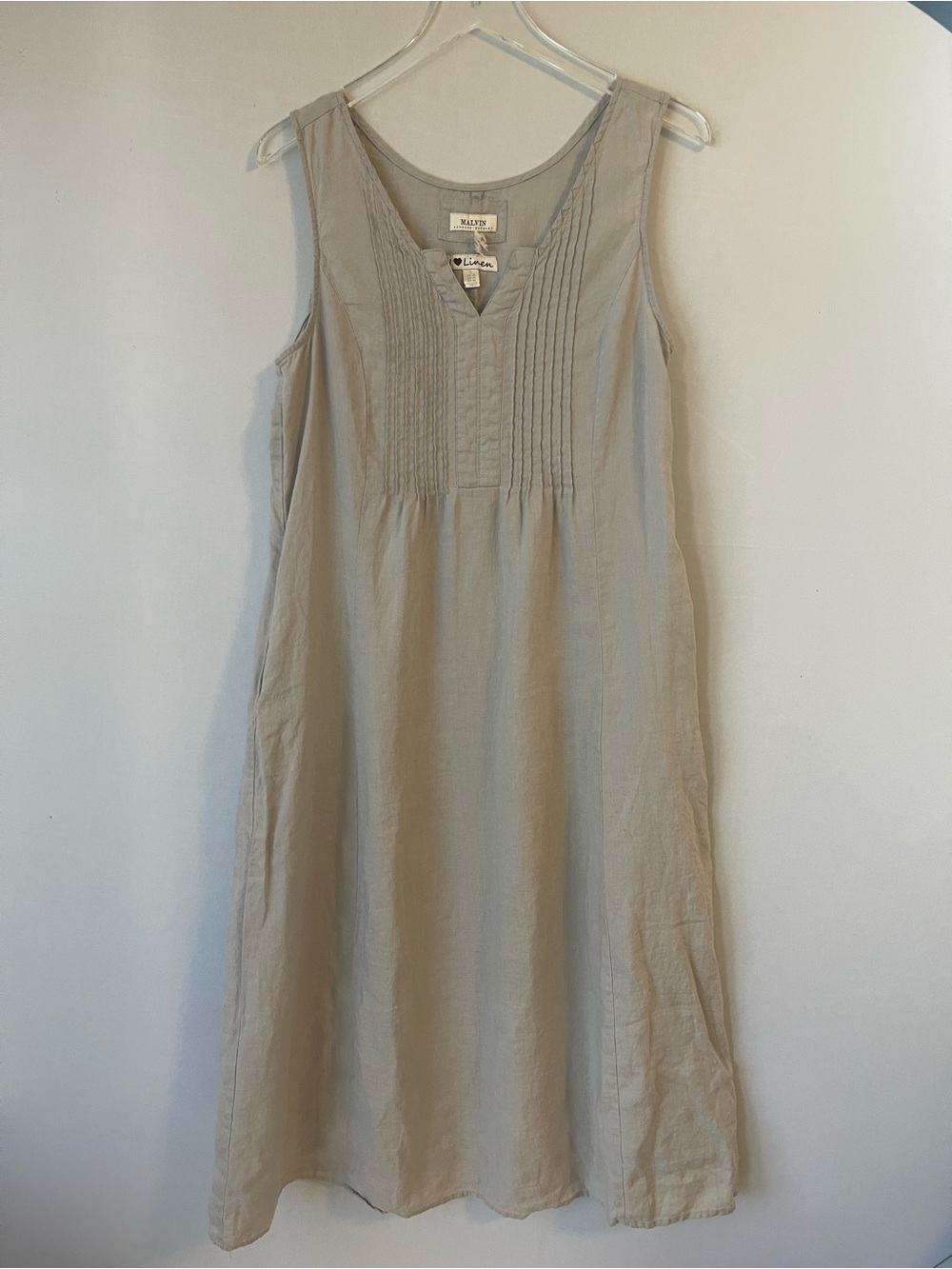 Malvin I Love Linen Grey Pintucks Dress L